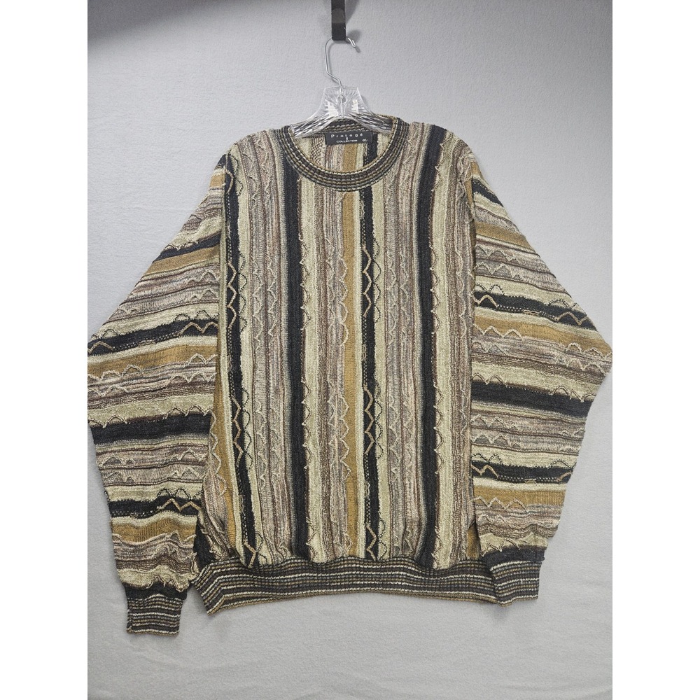 Protege Collection Men's XL 3D Textured Knit Sweater Earth Tone Striped Made USA